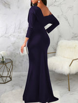 One shoulder long sleeve ruched maxi dress - View 8 | Lwiis