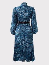Leopard print midi dress with bow neck and long sleeves - View 7 | Lwiis