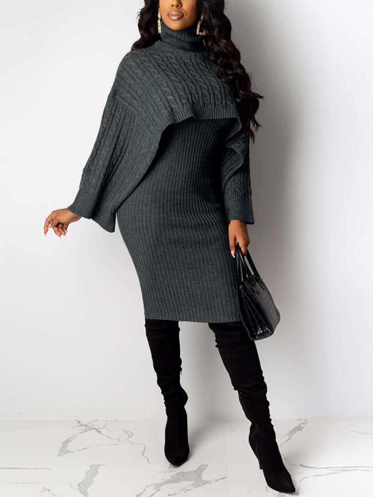 Knitted turtleneck sweater and midi dress set - View 30 | Lwiis