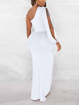 One Shoulder Ruched Split Maxi Dress - View 12 | Lwiis