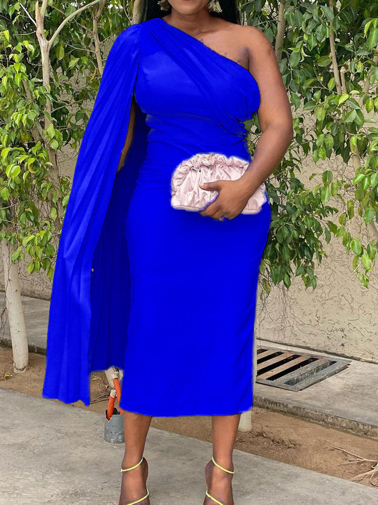 One shoulder pleated sleeve dress - View 10 | Lwiis