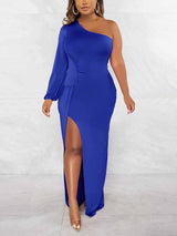 One Shoulder Maxi Dress with Slit - View 20 | Lwiis