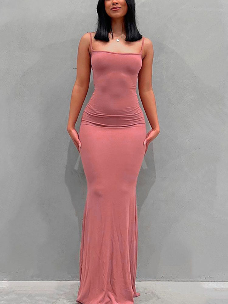 Fitted spaghetti strap maxi dress - View 8 | Lwiis