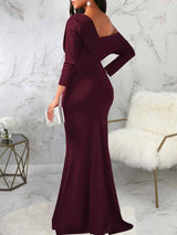 One shoulder elegant party dress with draped bodice and mermaid hem - View 9 | Lwiis
