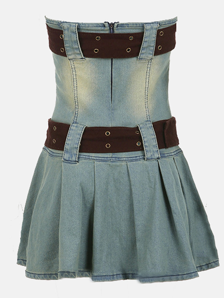 Ruched denim fit and flare dress - View 6 | Lwiis