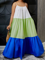 Color block casual A-line maxi dress with spaghetti straps - View 7 | Lwiis