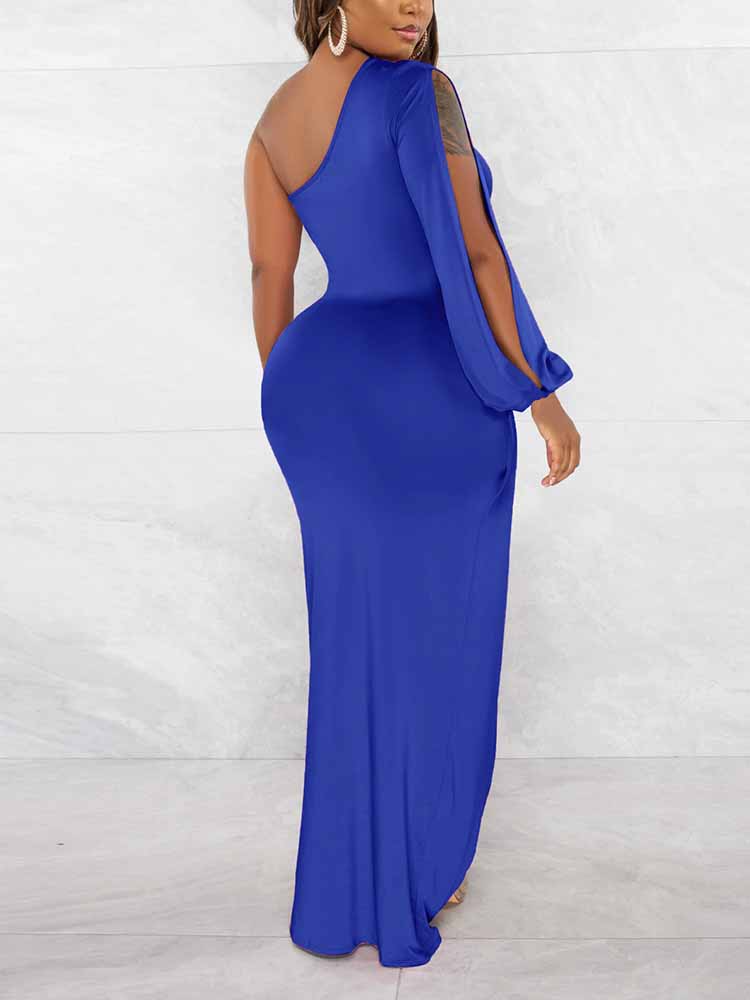 One Shoulder Maxi Dress with Slit - View 21 | Lwiis