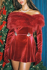 Velvet mini dress with rhinestone detail - View 9 | Lwiis