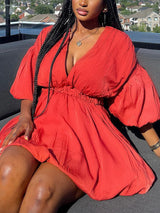 Solid Puff Sleeve Mini Dress - View 9 | Lwiis