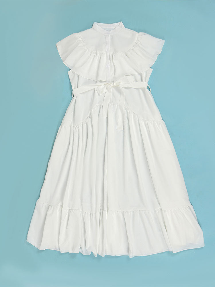 Plus size ruffled maxi dress with belt - View 10 | Lwiis