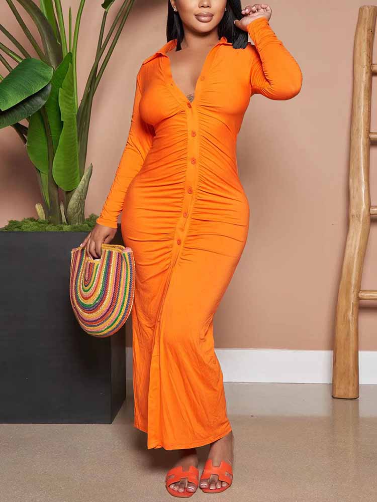 Collared Button Down Maxi Dress - View 16 | Lwiis