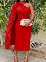 One shoulder pleated sleeve dress - View 12 | Lwiis