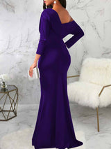One shoulder elegant party dress with draped bodice and mermaid hem - View 6 | Lwiis