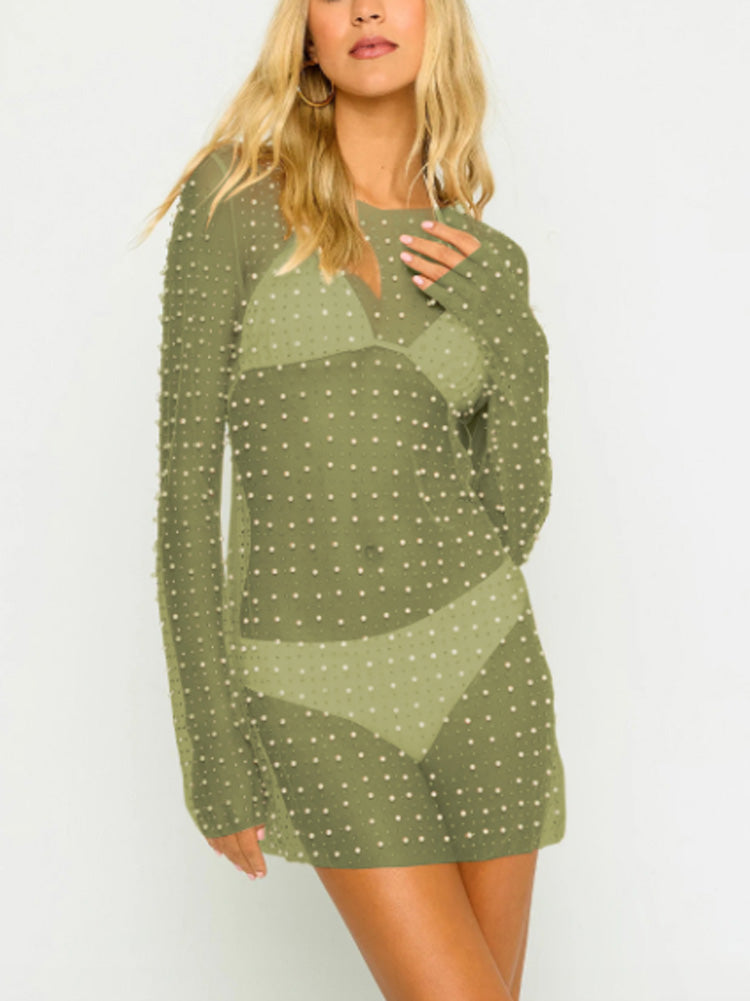 Pearl Rhinestone Cover-Up Beach Dress - View 15 | Lwiis