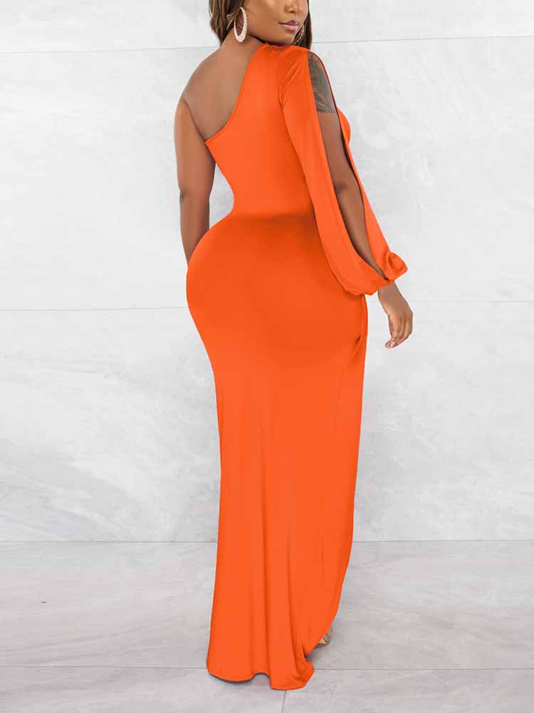 One Shoulder Maxi Dress with Slit - View 24 | Lwiis