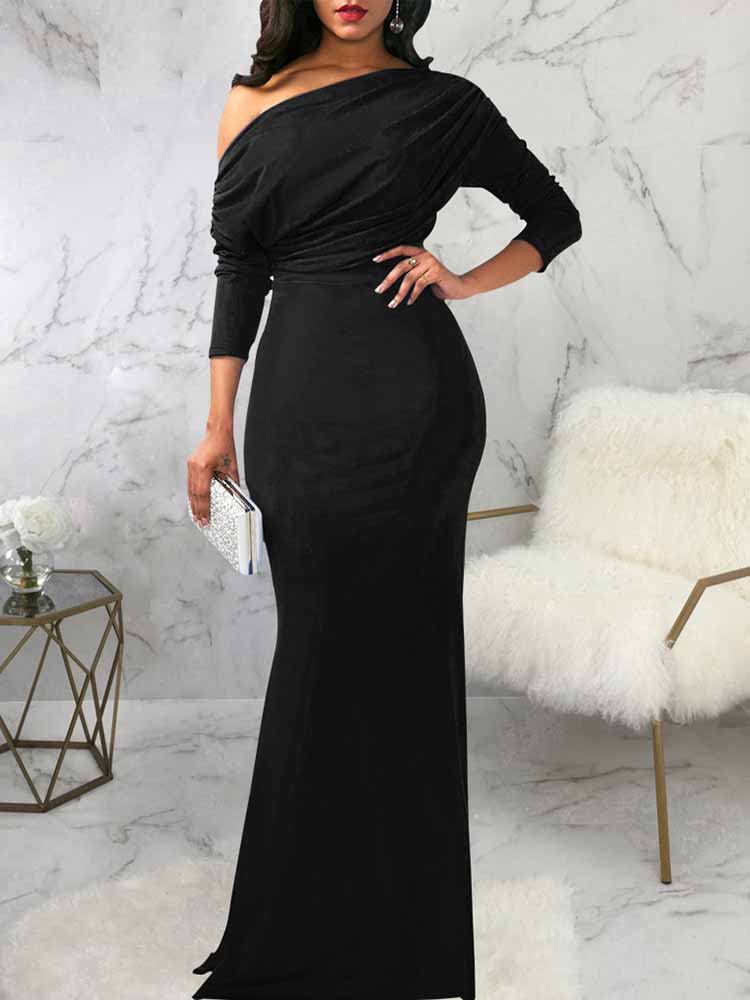 One shoulder elegant party dress with draped bodice and mermaid hem - View 10 | Lwiis