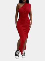 One shoulder maxi dress with high slit - View 9 | Lwiis