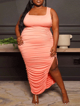 Midi dress with ruching and slit - View 6 | Lwiis