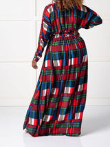 Plaid print long sleeve maxi dress with belted waist - View 7 | Lwiis