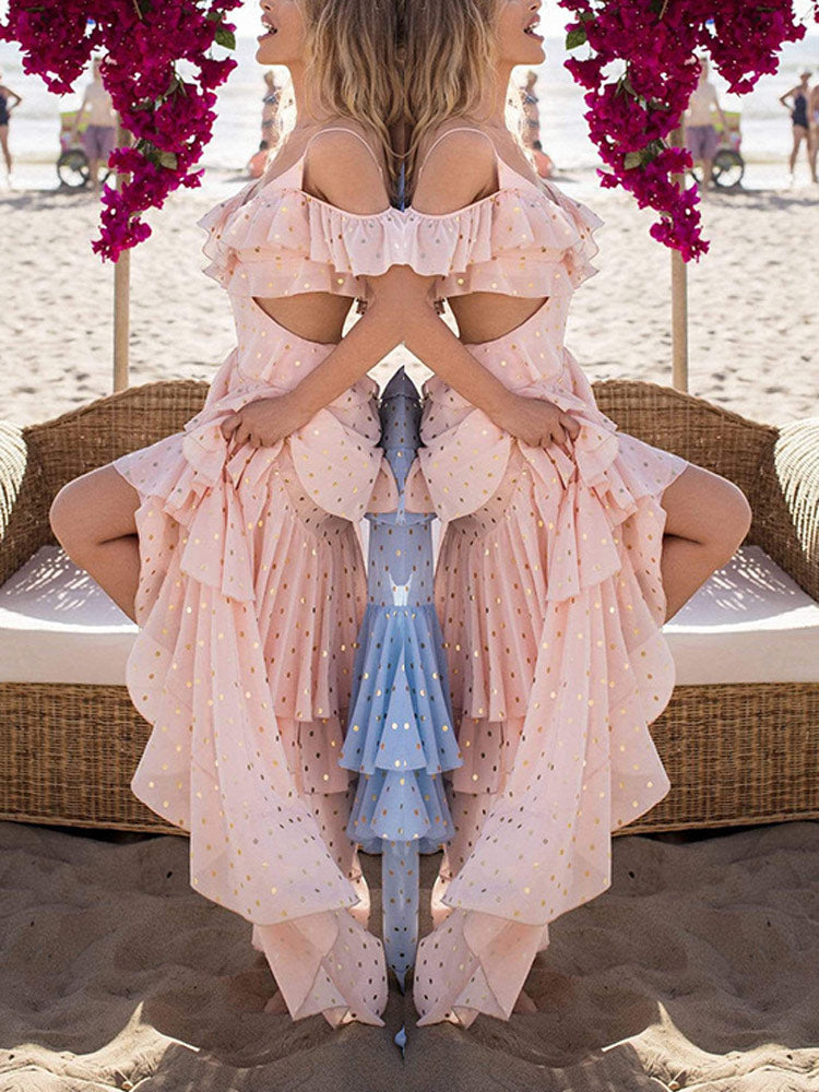 Ruffled Cold Shoulder Maxi Dress - View 7 | Lwiis