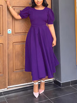 Puff Sleeve Cut-Out Back Dress - View 9 | Lwiis