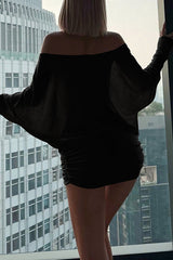 Off Shoulder Batwing Sleeve Ruched Mini Dress - View 15 | Lwiis