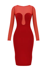 Mesh Patchwork Long Sleeve Corset Midi Dress - View 6 | Lwiis