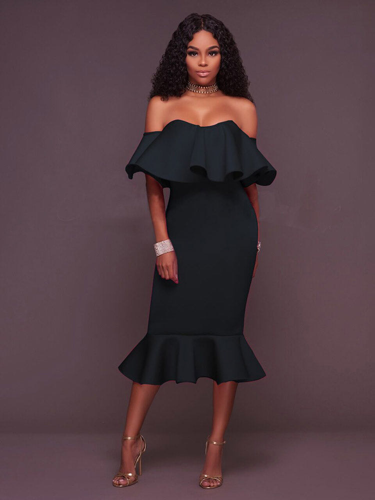 Off-the-shoulder ruffle midi dress - View 10 | Lwiis