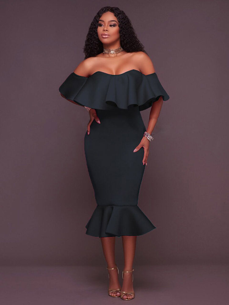Off-the-shoulder ruffle midi dress - View 11 | Lwiis