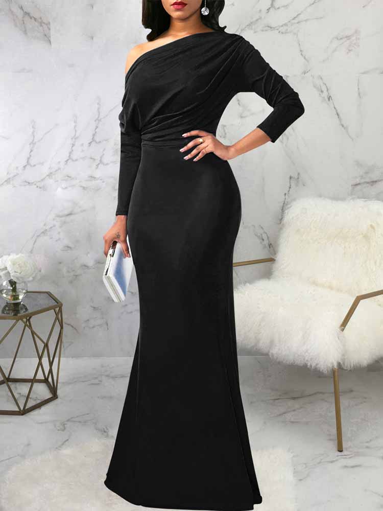 One shoulder elegant party dress with draped bodice and mermaid hem - View 11 | Lwiis