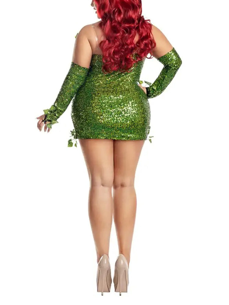 Sequin Leaf Applique Dress with Gloves - View 9 | Lwiis