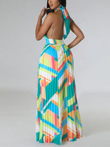 Halter neck pleated maxi dress with keyhole cutout - View 7 | Lwiis
