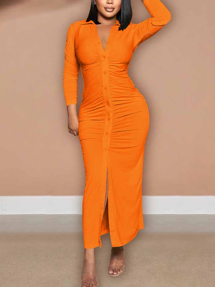 Collared Button Down Maxi Dress - View 18 | Lwiis