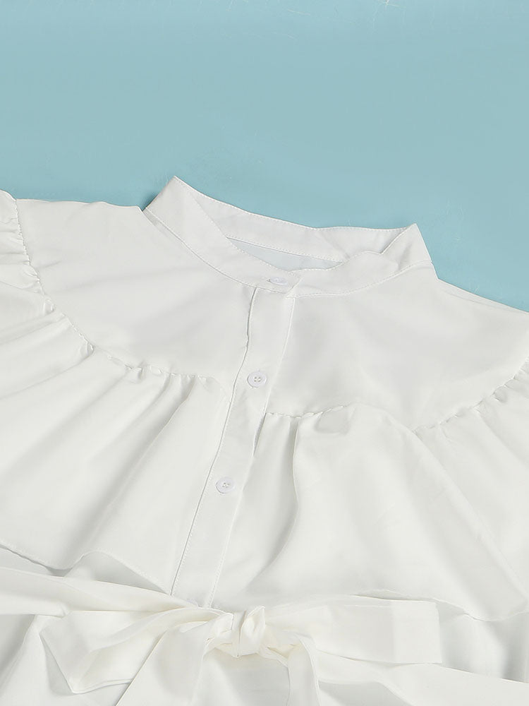 Plus size ruffled maxi dress with belt - View 11 | Lwiis