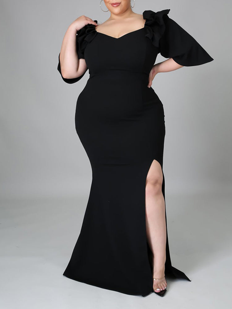 Elegant mermaid party dress with ruffle off-shoulder neckline - View 13 | Lwiis