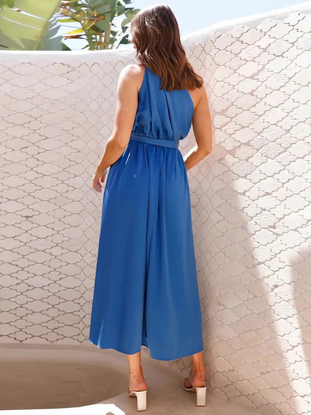Asymmetrical neckline midi dress - View 12 | Lwiis