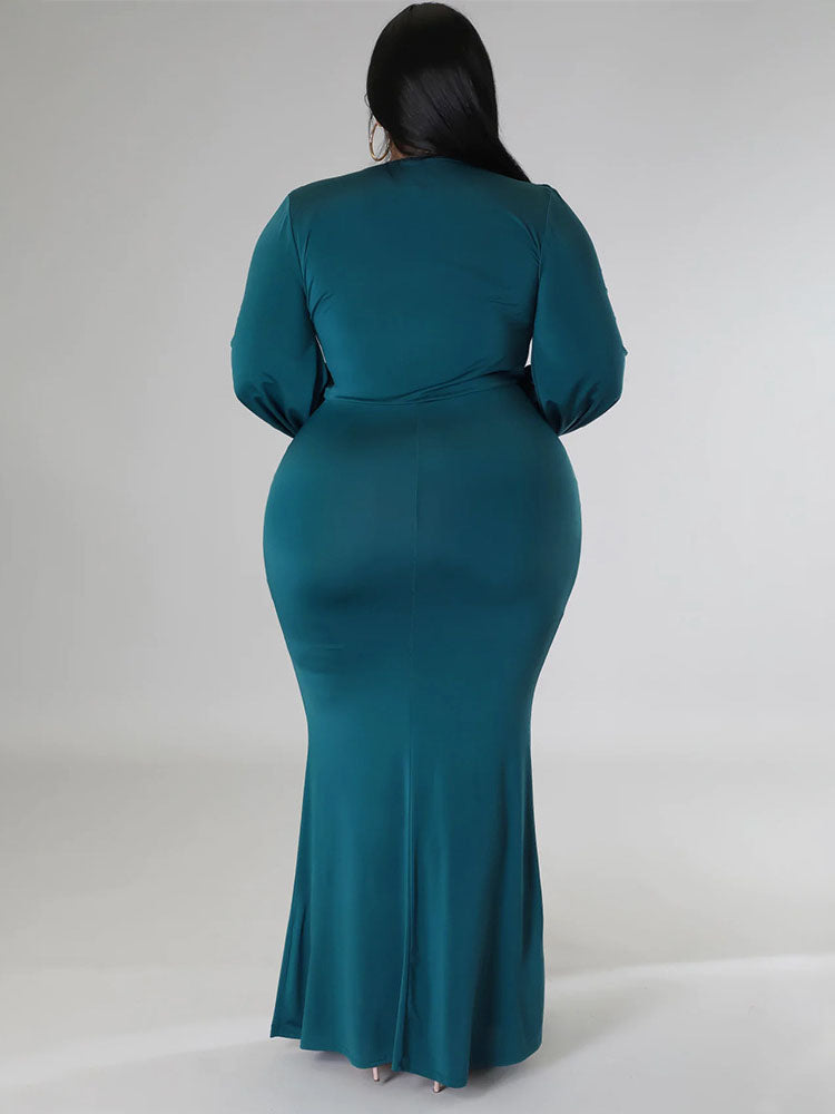 Mermaid maxi dress with V-neck and puff sleeves - View 7 | Lwiis