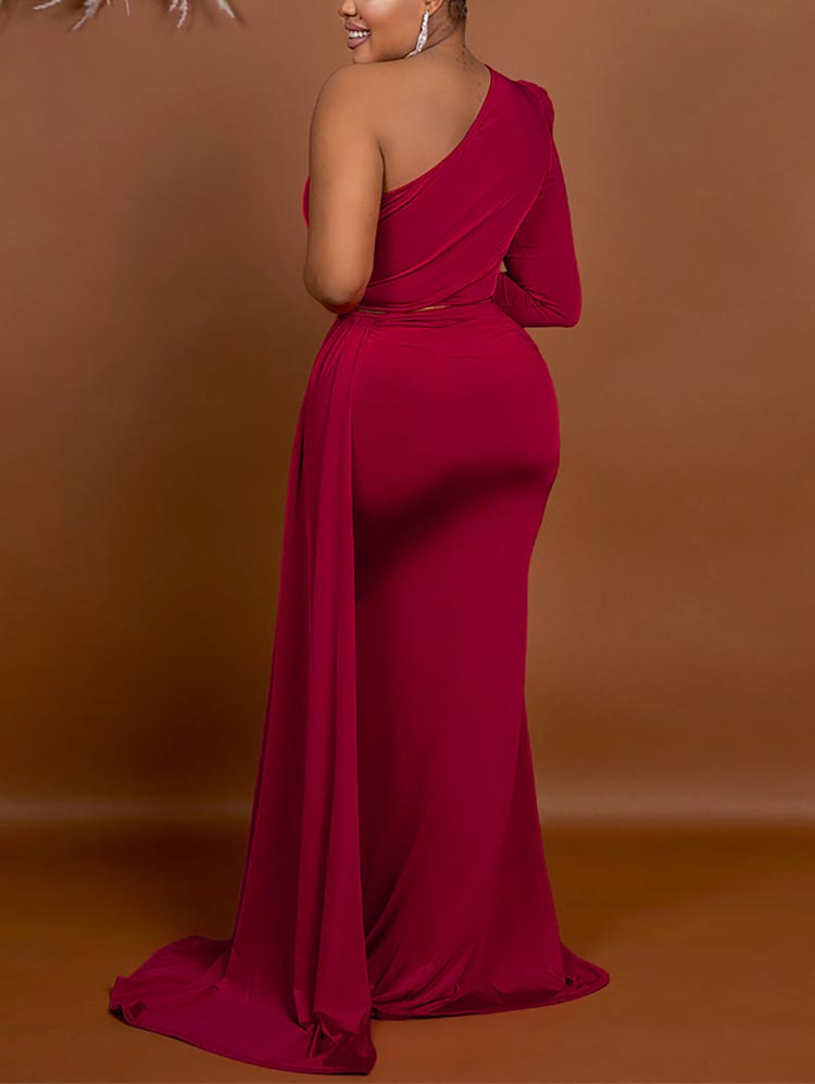 One shoulder maxi dress with decorative belt - View 10 | Lwiis