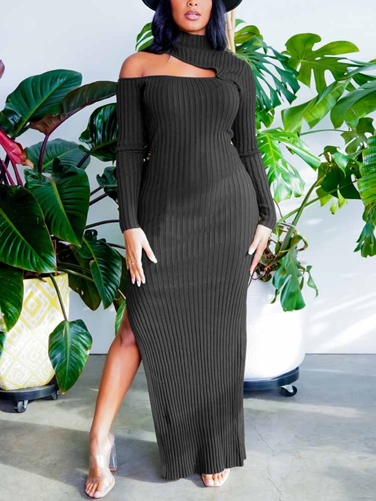 Elegant cut out maxi dress with high slit - View 11 | Lwiis