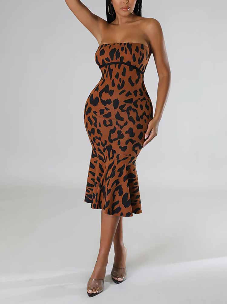 Leopard print midi dress - View 7 | Lwiis
