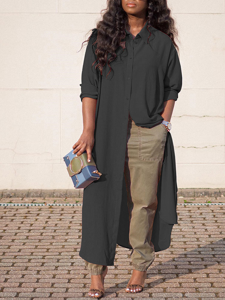 Chiffon Long Sleeve Shirt Dress - View 7 | Lwiis