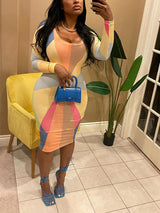 Ribbed Geometric Midi Dress - View 6 | Lwiis