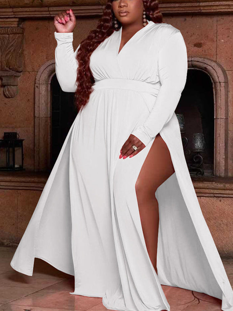 Solid Color High Slit Maxi Dress - View 6 | Lwiis