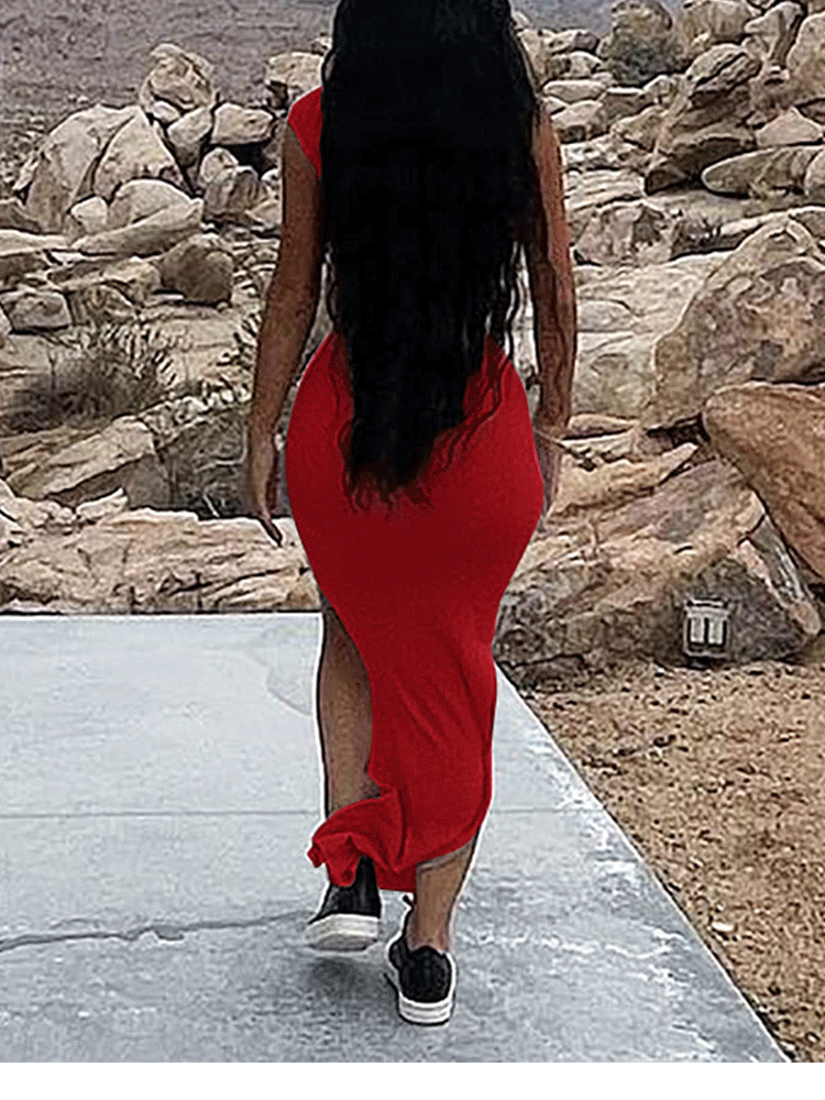 One shoulder maxi dress with high slit - View 10 | Lwiis