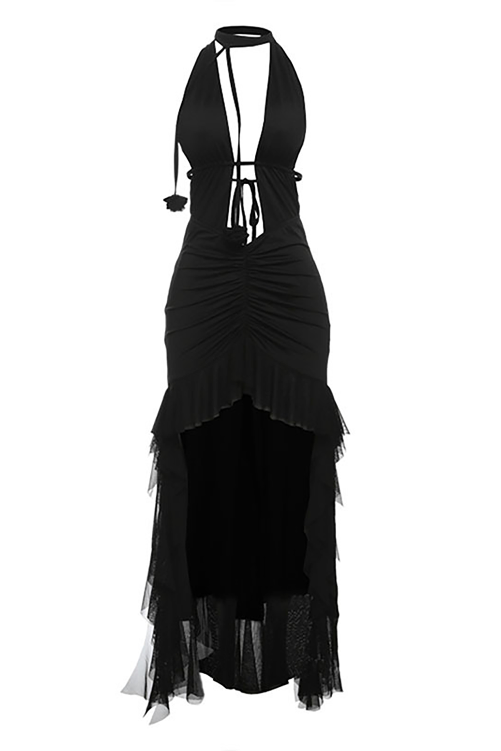 Halter neck maxi dress with ruffled hem - View 8 | Lwiis