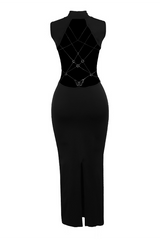 Stand Collar Maxi Dress with Strap Detail - View 8 | Lwiis