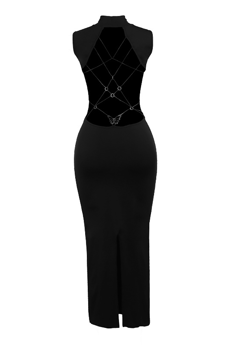 Stand Collar Maxi Dress with Strap Detail - View 8 | Lwiis