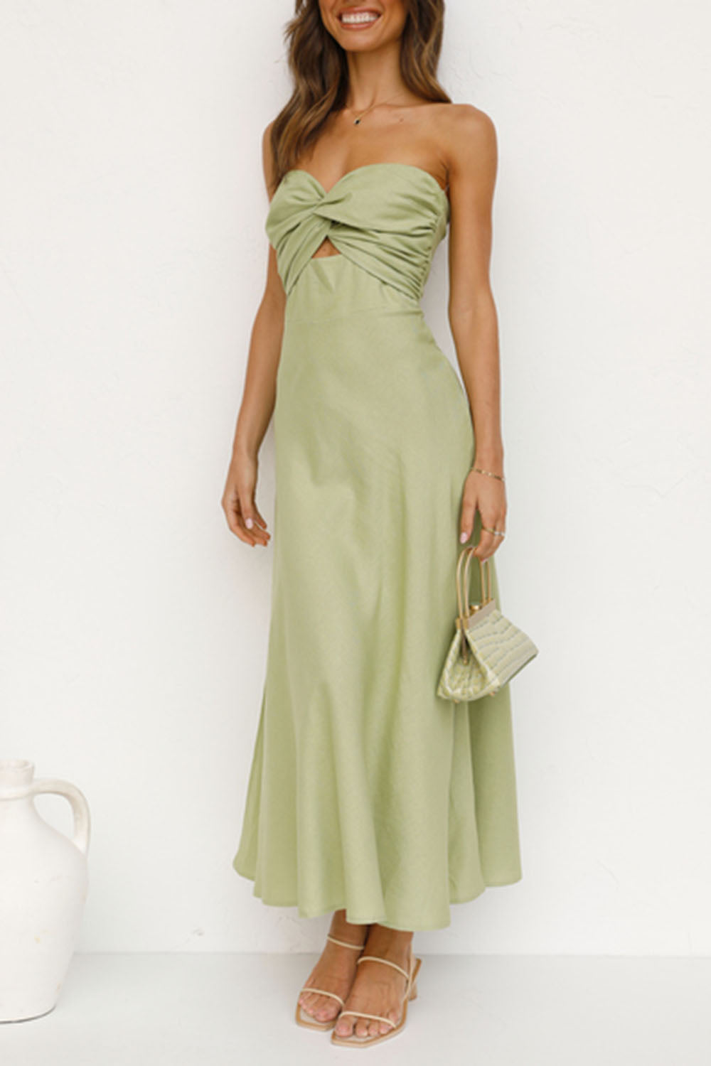Strapless maxi dress with sweetheart neckline and twisted bust detail - View 7 | Lwiis