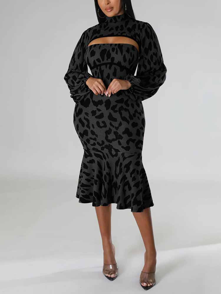 Leopard print midi dress - View 20 | Lwiis