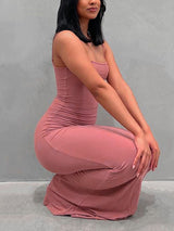 Fitted spaghetti strap maxi dress - View 9 | Lwiis